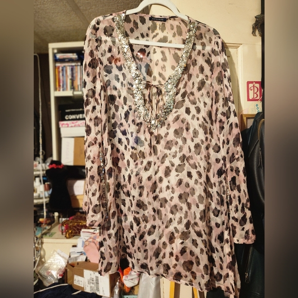 Boston Proper Embellished Leopard Print Women's Tunic size L - Picture 1 of 5
